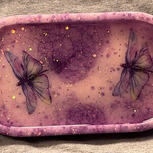 Purple glitter butterfly tray